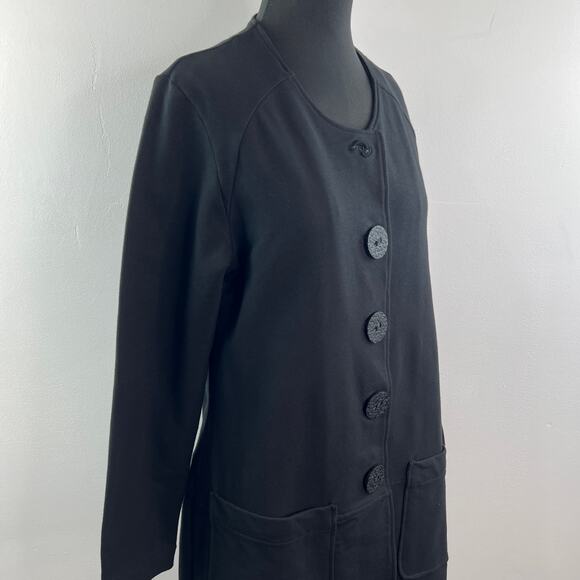 Neon Buddha Black Cardigan Sweater Round Neck Big Button Long Sleeve Sz Large L - Picture 7 of 9